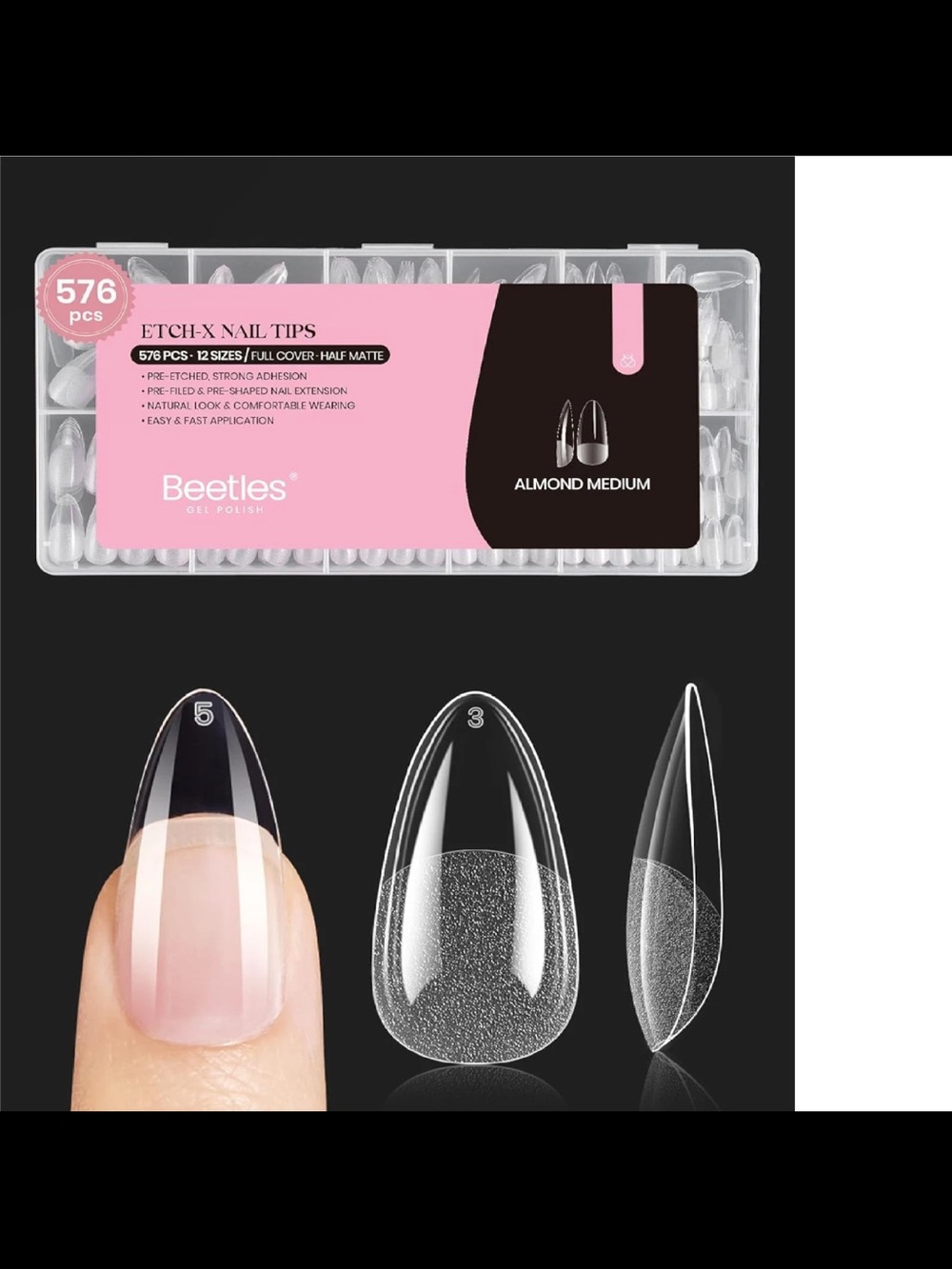 Clear Almond Medium Nail Tips - 576pcs